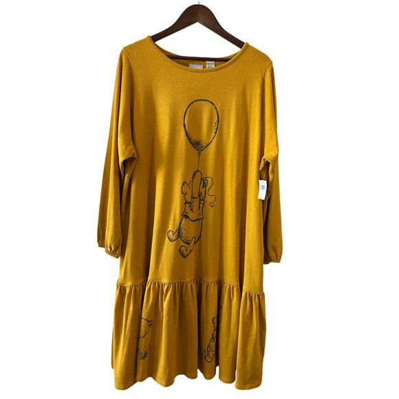 NWT Disney Parks Winnie The Pooh Drop Waist Dress Size 1X Mustard Yellow - Picture 3 of 10